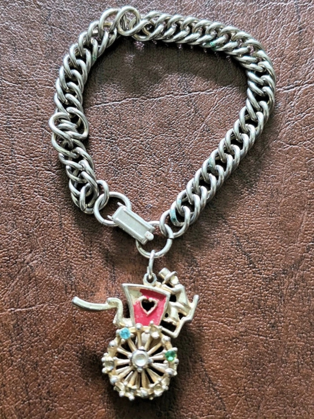 Statement Pendant Necklace in Silver & Red Vintage